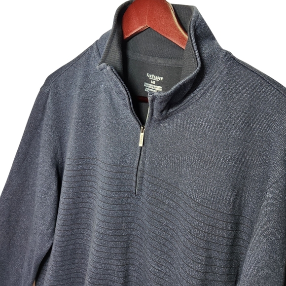 Van Heusen Men's Navy Sweater With Black Stripes 1/4 Zip Large Mock Neck - Picture 2 of 13